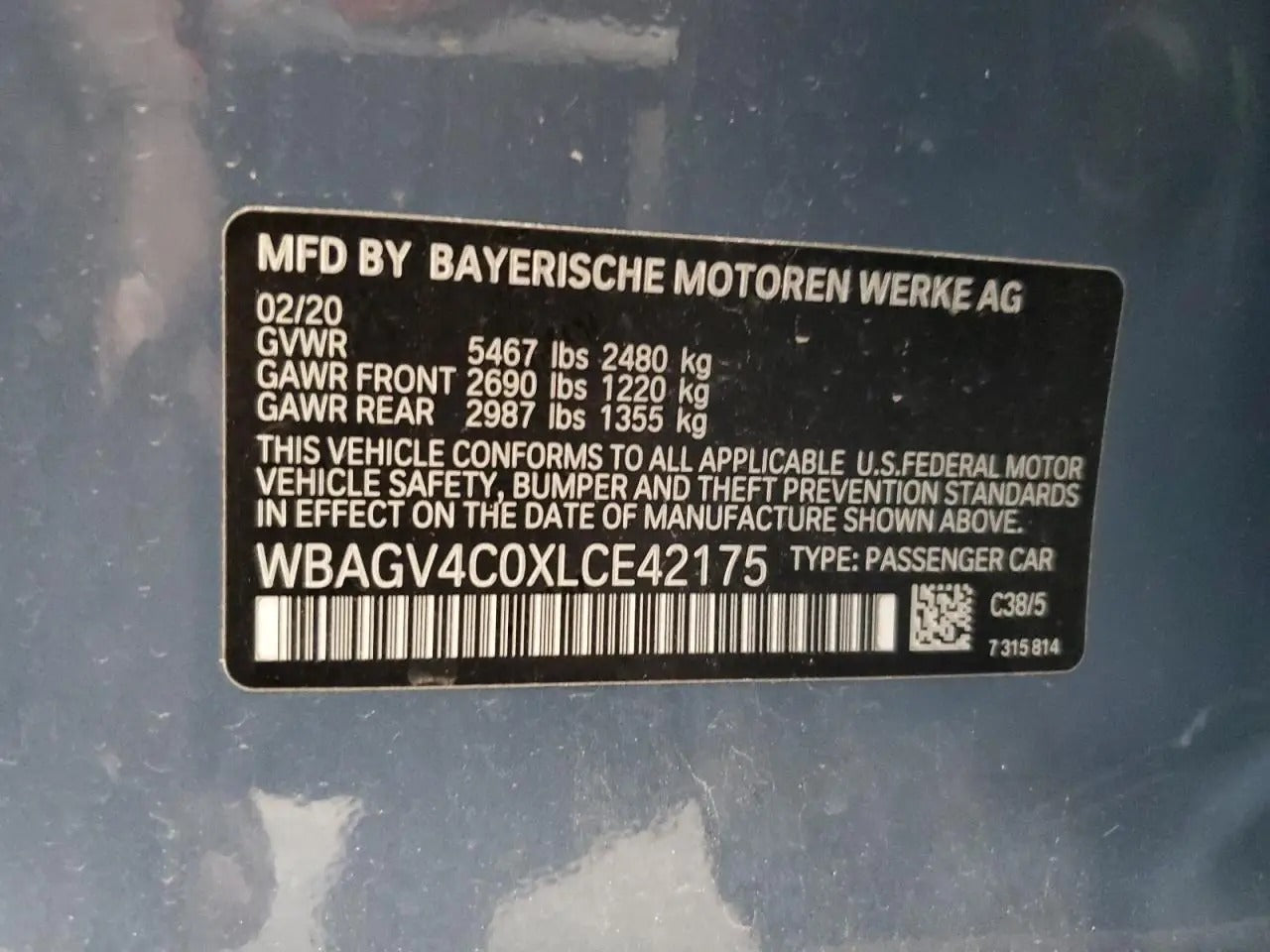 WBAGV4C0XLCE42175 - 2020 Bmw 840i
