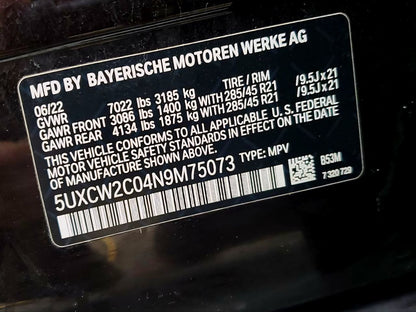 5UXCW2C04N9M75073 - 2022 BMW X7 Xdrive40I