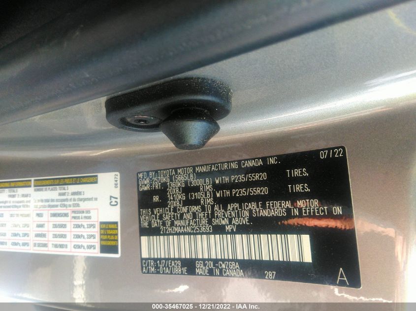 2T2HZMAA4NC253693 - 2022 Lexus rx