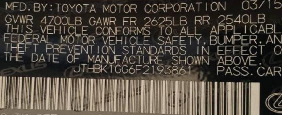 JTHBK1GG6F2193861 - 2015 Lexus ES300H
