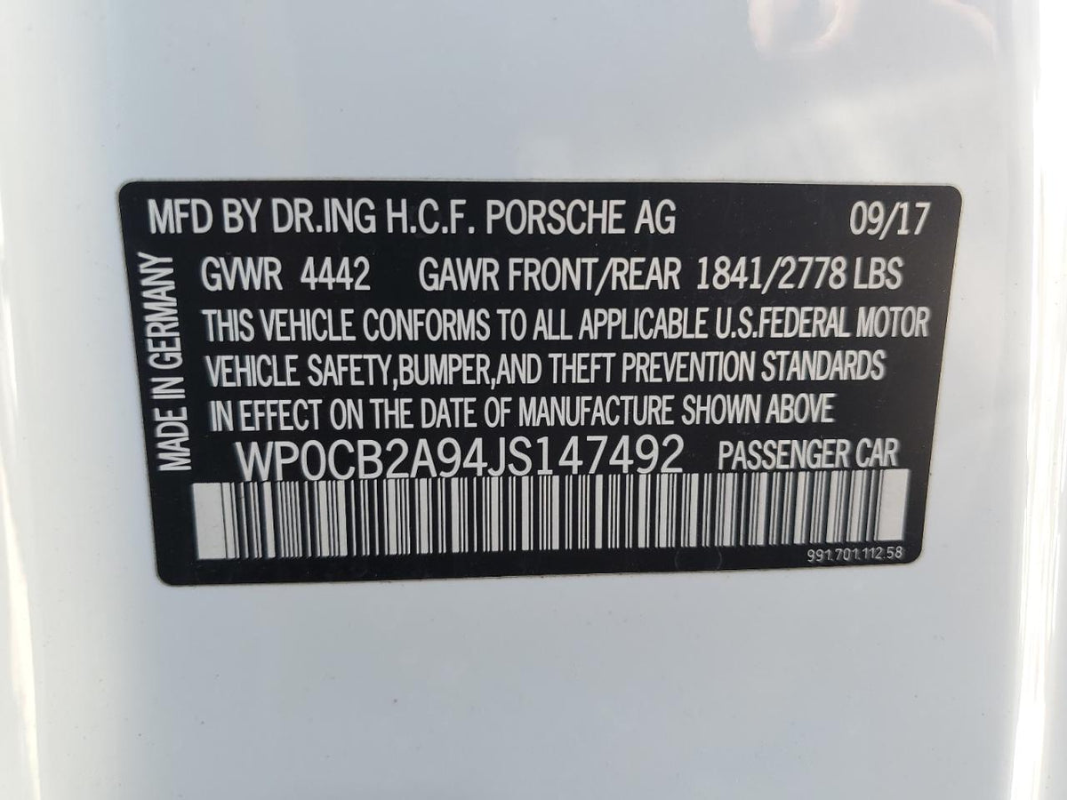 WP0CB2A94JS147492 - 2018 Porsche 911