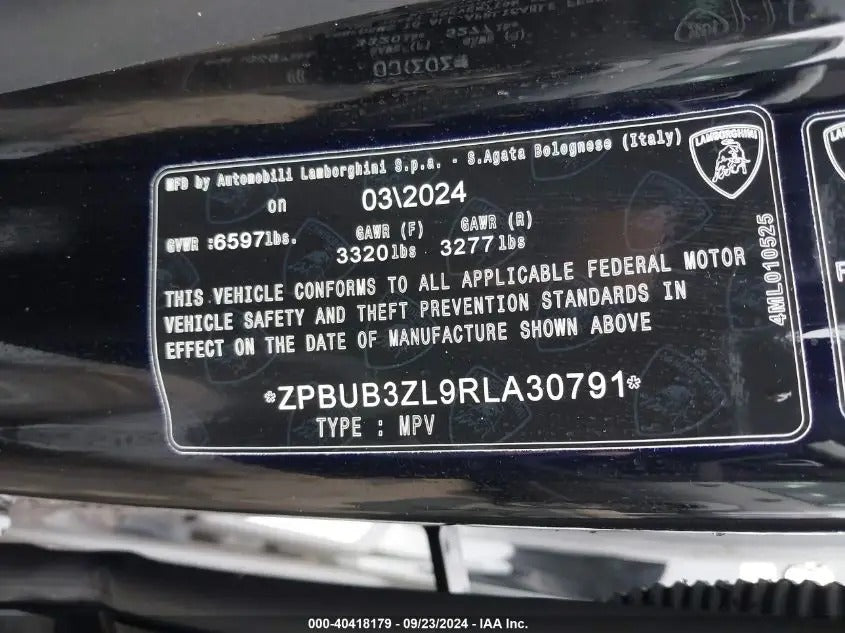 ZPBUB3ZL9RLA30791 - 2024 Lamborghini urus – Check VIN